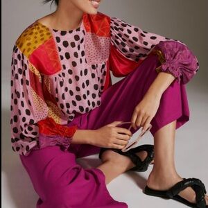 Anthropologie Bl^nk London Miranda Peasant Blouse Artsy Abstract Tunic small